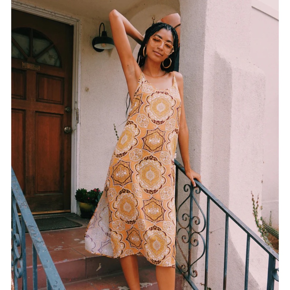 Novella Royale Avery Yellow Patterned Midi Dress